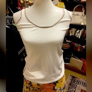 Lorena Antoniazzi - White lightweight knit, Fitted Cut Out Tank Top, contrast